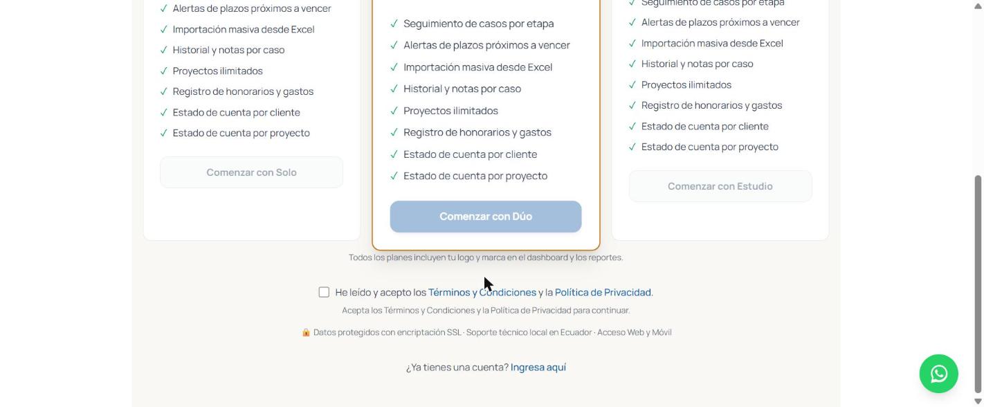 Planes con checkbox y botones