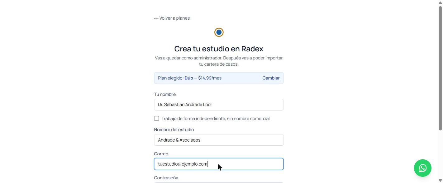 Formulario crear estudio