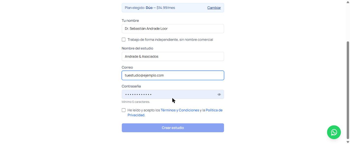Formulario crear estudio, parte inferior