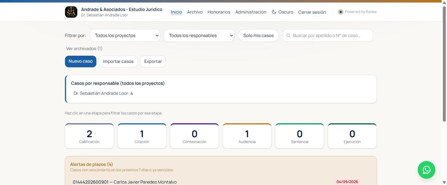 Dashboard con casos cargados