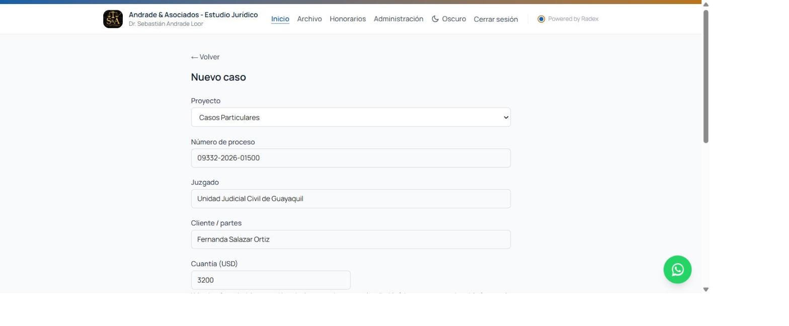 Nuevo caso, parte superior