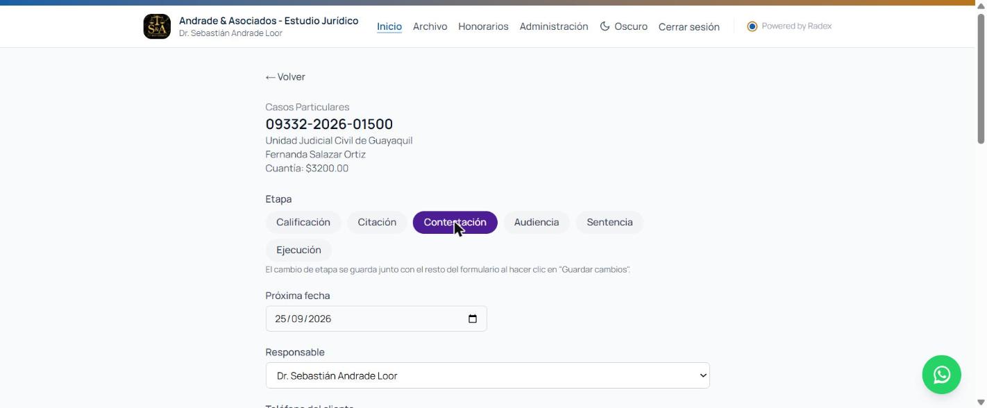 Cambiar etapa